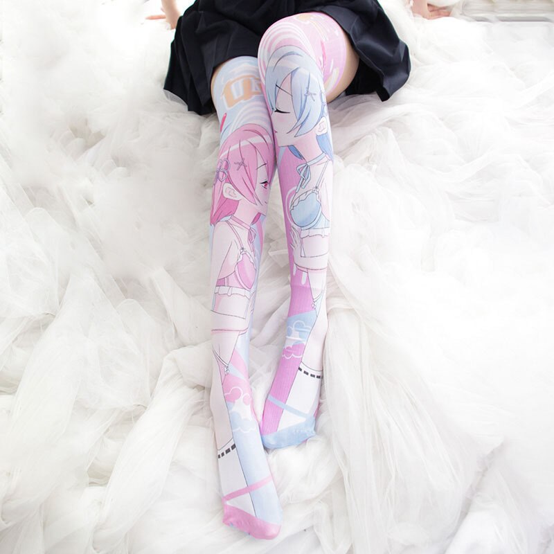 Re:Zero Rem Ram Lolita Stocking Thigh High Socks women