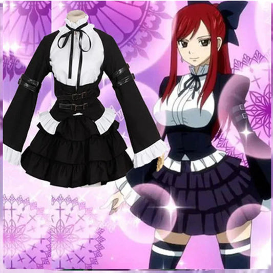 Fairy Tail Erza Scarlet Maid Lolita Cosplay Costume with Red Wig