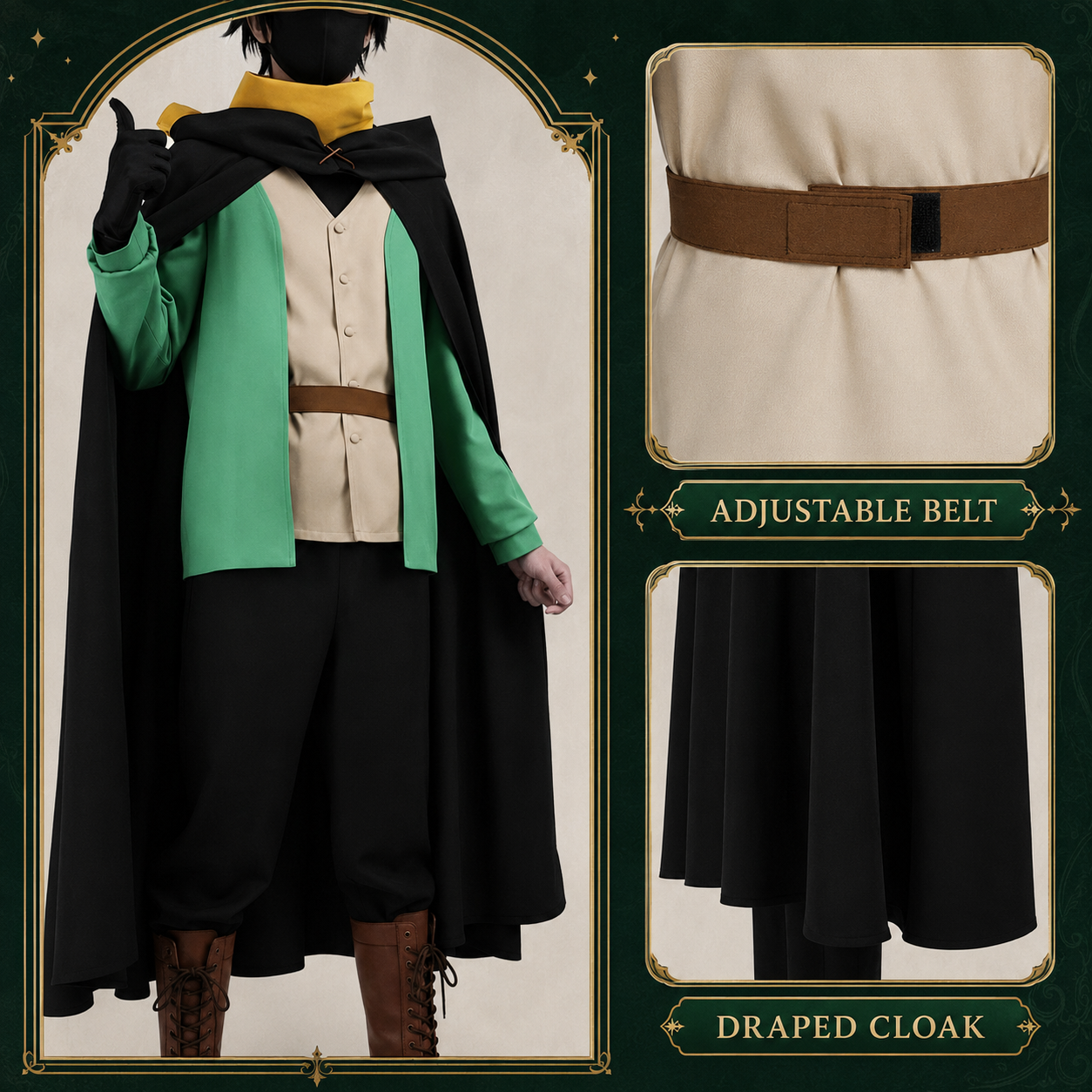 Re:Zero Subaru Natsuki Cosplay Set | Green Coat & Black Cloak