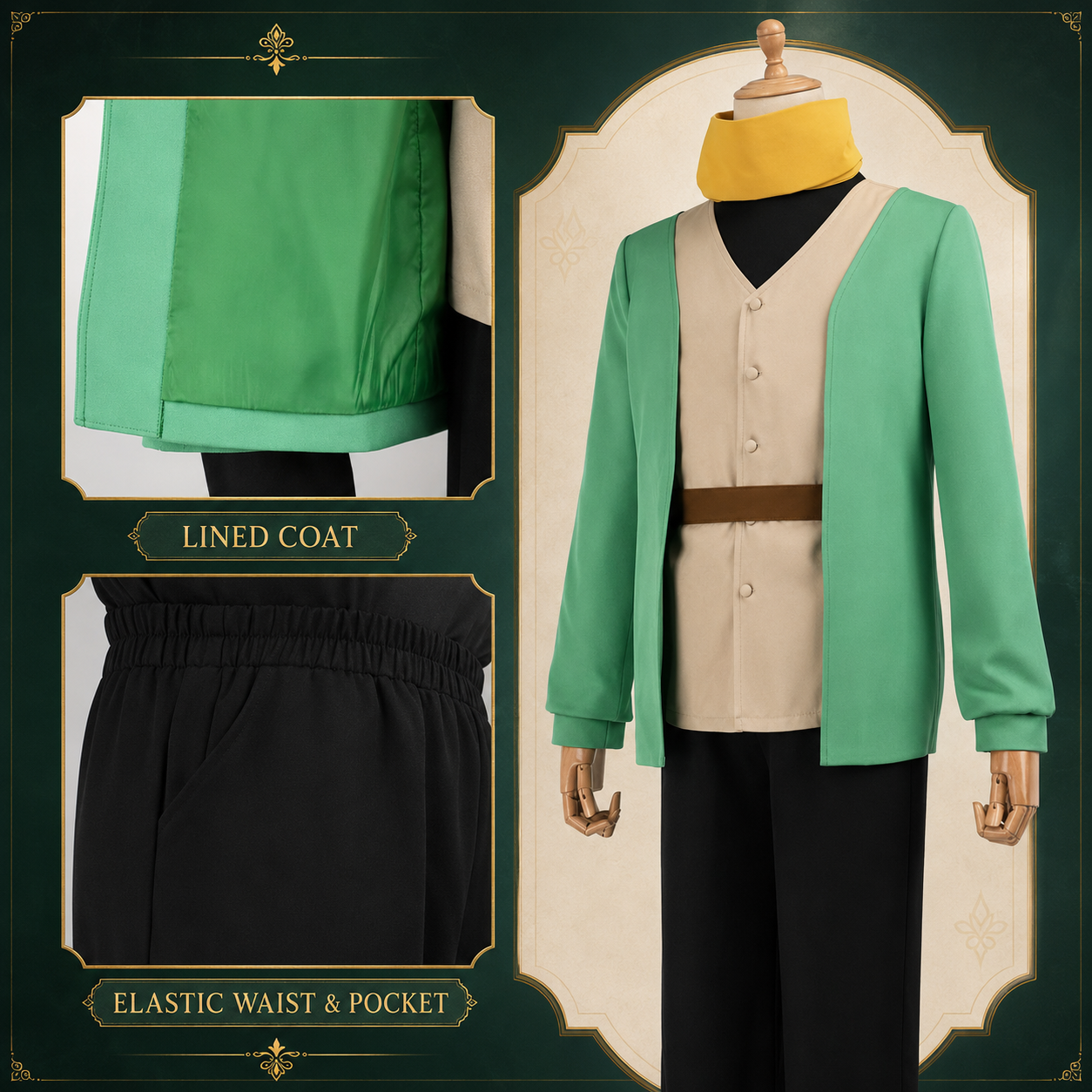 Re:Zero Subaru Natsuki Cosplay Set | Green Coat & Black Cloak