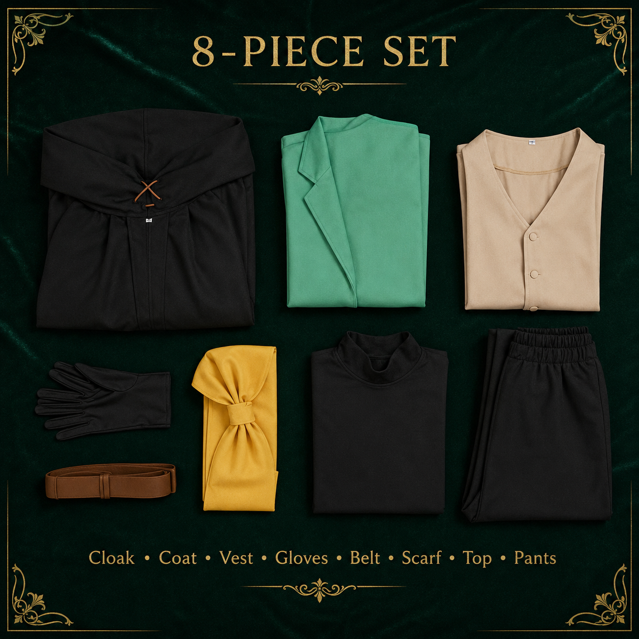 Re:Zero Subaru Natsuki Cosplay Set | Green Coat & Black Cloak
