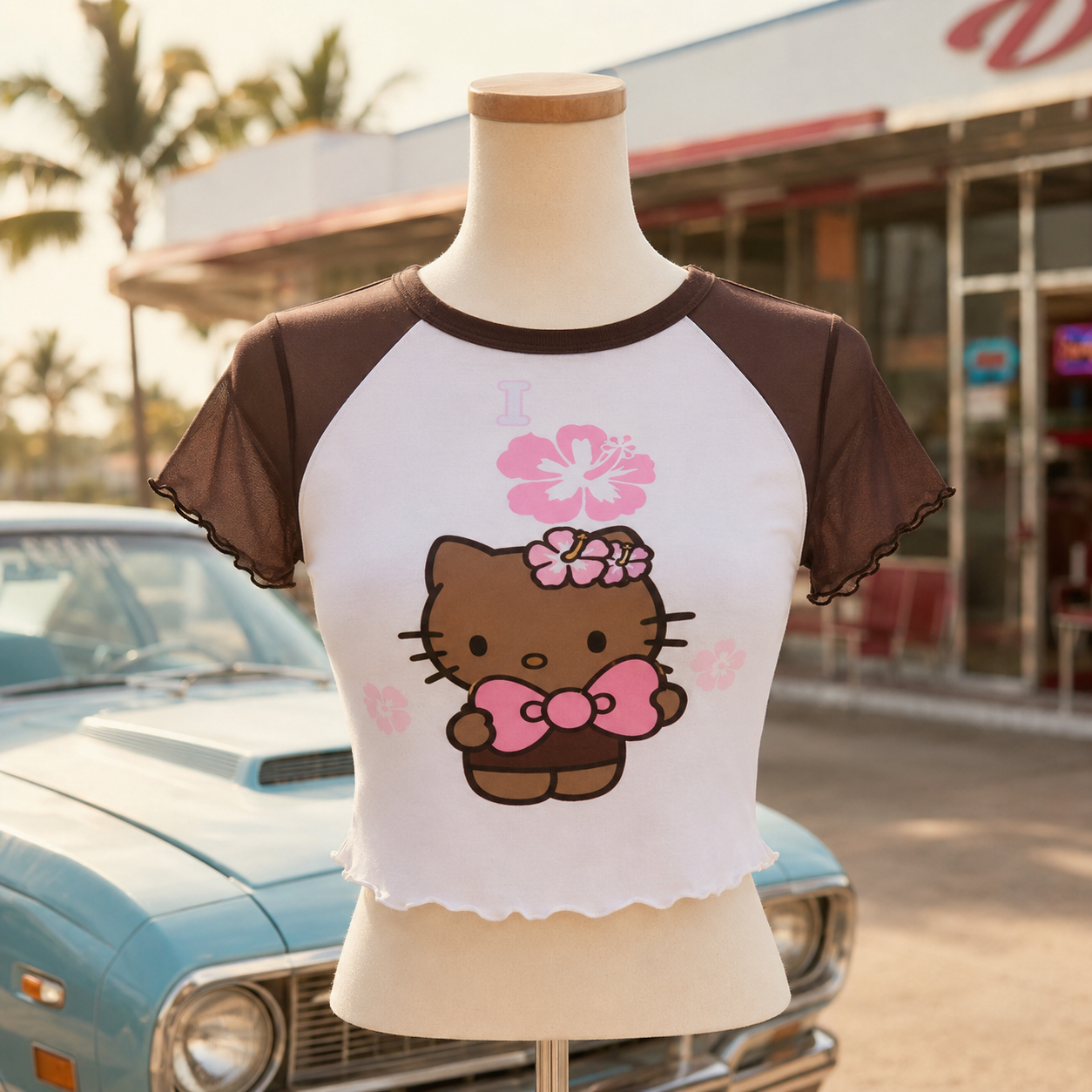 Kawaii Tropical Hello Kitty 3-Piece Swim Set | Crop Top & Bikini