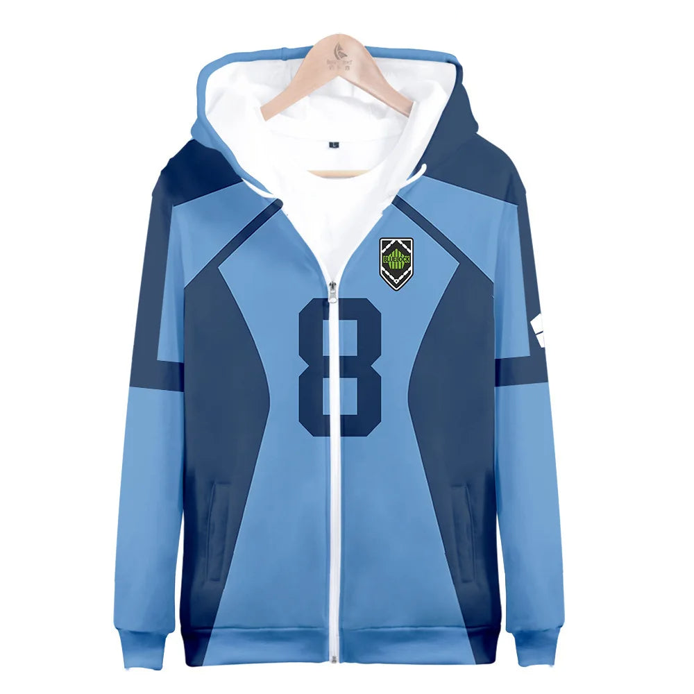 Animated Blue Lock 3D Zipper Hoodie