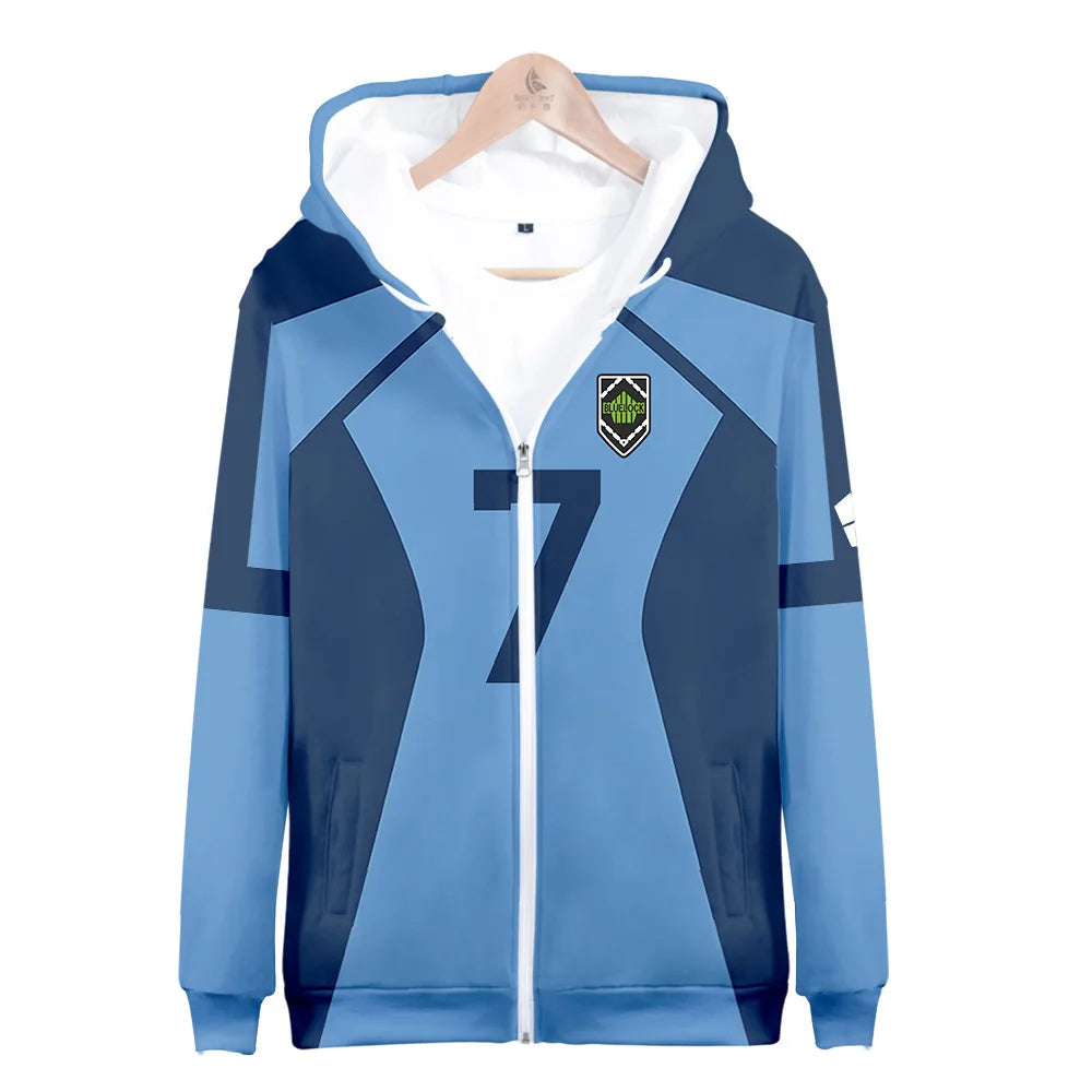 Animated Blue Lock 3D Zipper Hoodie
