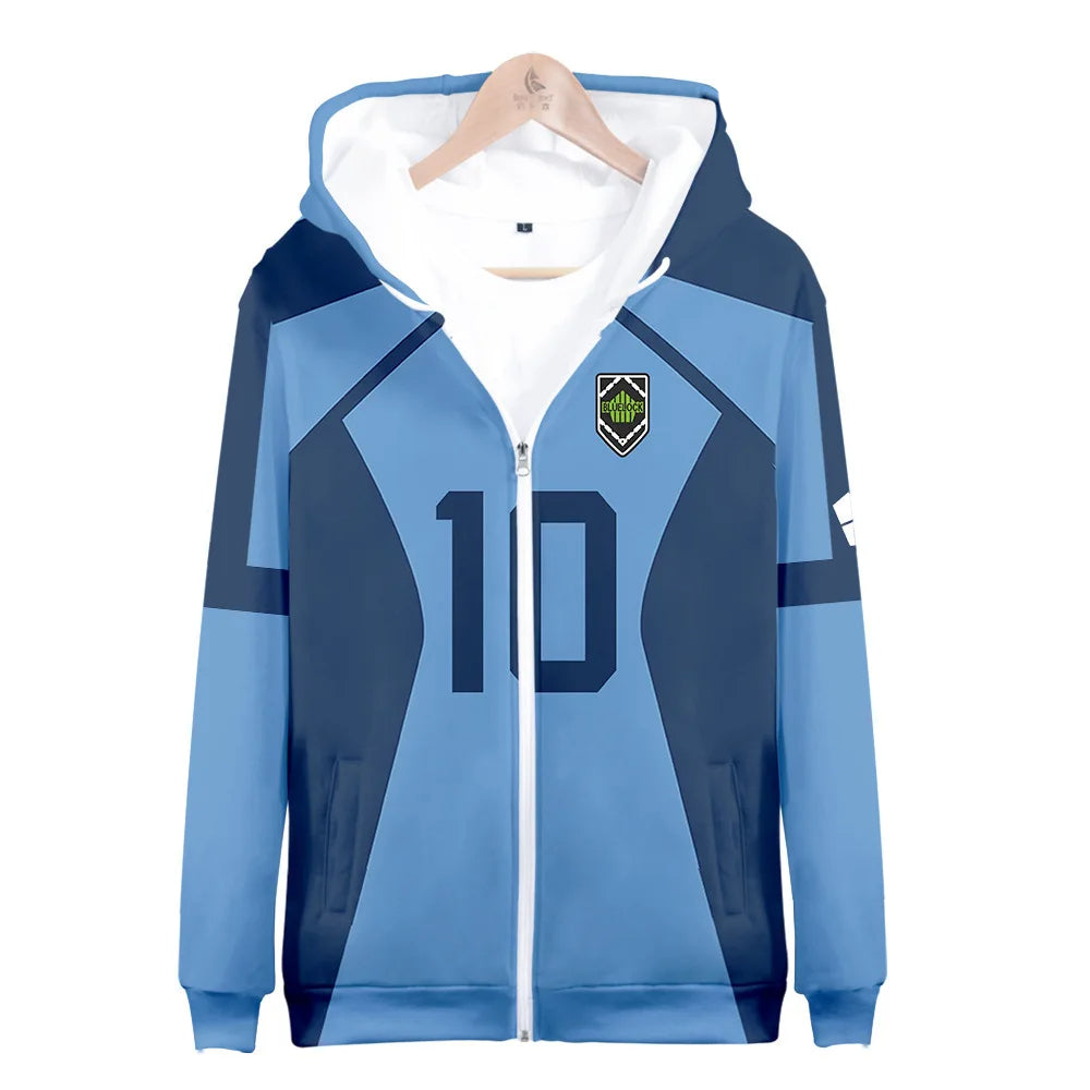 Animated Blue Lock 3D Zipper Hoodie