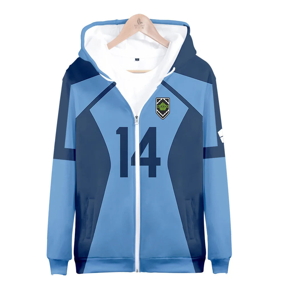 Animated Blue Lock 3D Zipper Hoodie