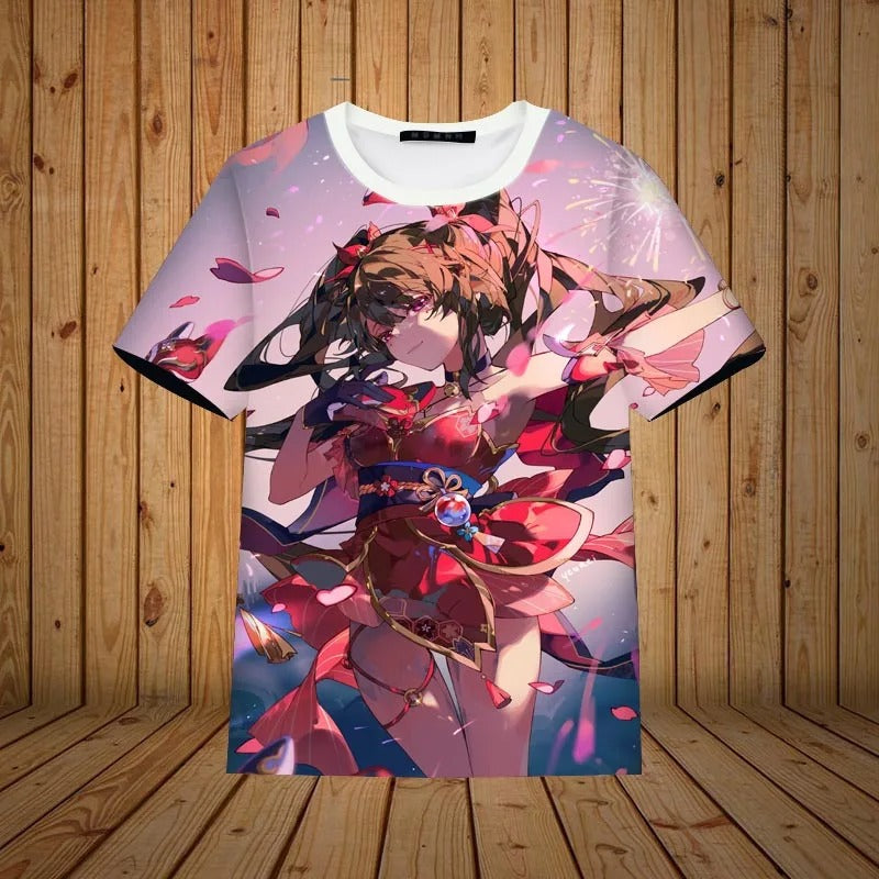 Honkai Star Himeko Sparkle Print  3D Oversized T-shirts