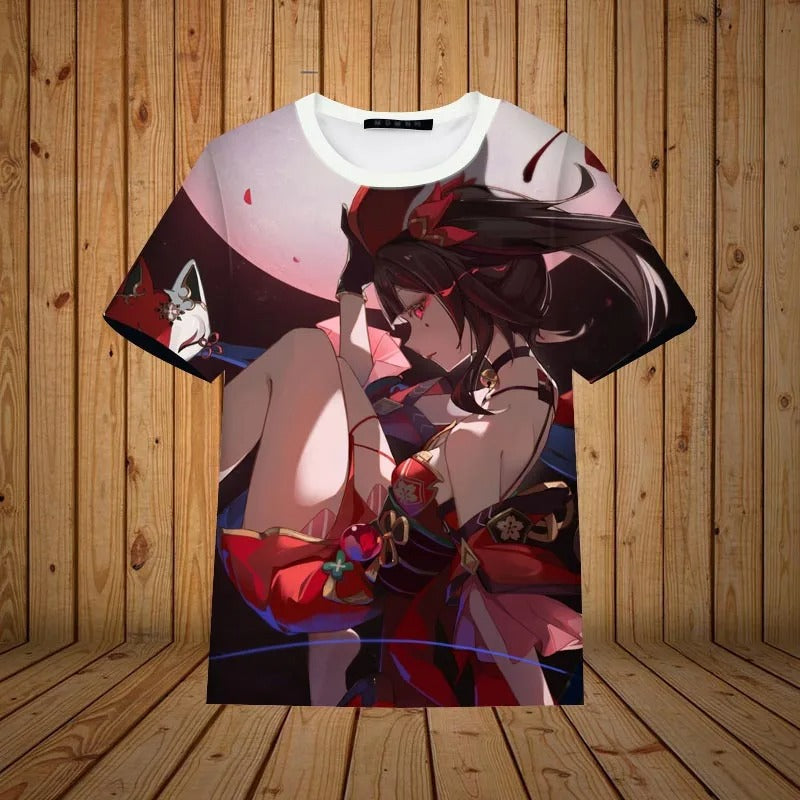 Honkai Star Himeko Sparkle Print  3D Oversized T-shirts
