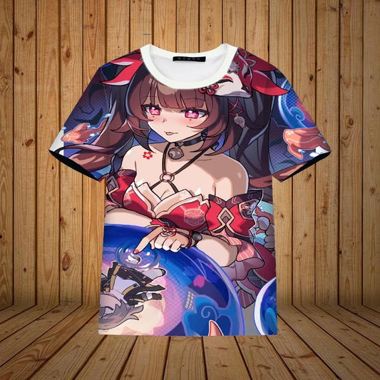 Honkai Star Himeko Sparkle Print  3D Oversized T-shirts