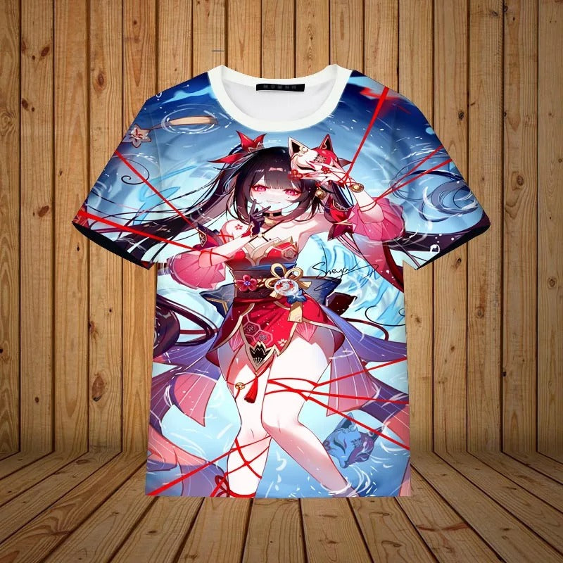Honkai Star Himeko Sparkle Print  3D Oversized T-shirts