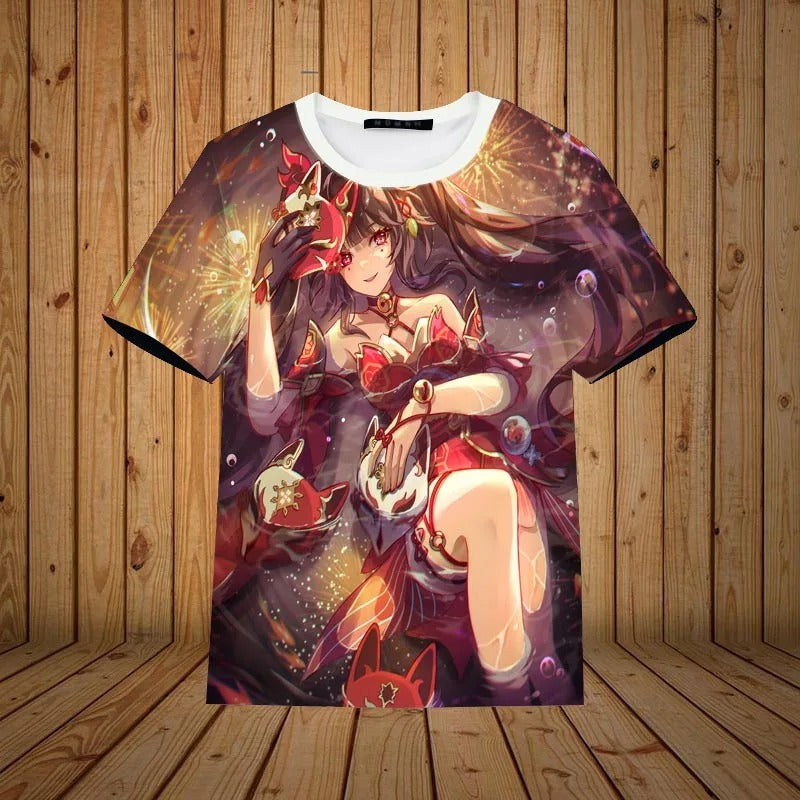 Honkai Star Himeko Sparkle Print  3D Oversized T-shirts