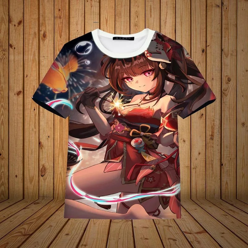 Honkai Star Himeko Sparkle Print  3D Oversized T-shirts