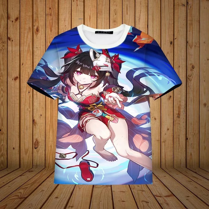 Honkai Star Himeko Sparkle Print  3D Oversized T-shirts