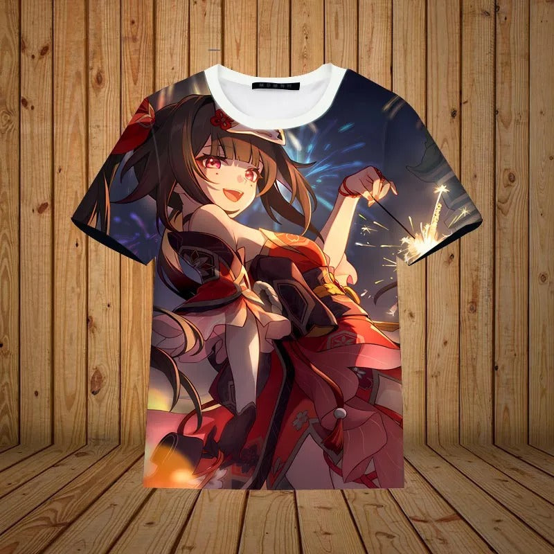 Honkai Star Himeko Sparkle Print  3D Oversized T-shirts