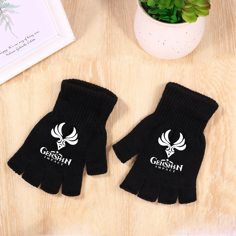 Genshin Impact Knitted Black Gloves