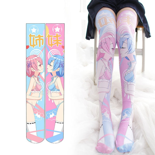Re:Zero Rem Ram Lolita Stocking Thigh High Socks women