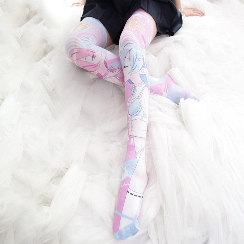 Re:Zero Rem Ram Lolita Stocking Thigh High Socks women