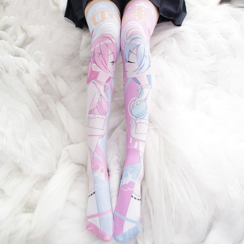 Re:Zero Rem Ram Lolita Stocking Thigh High Socks women